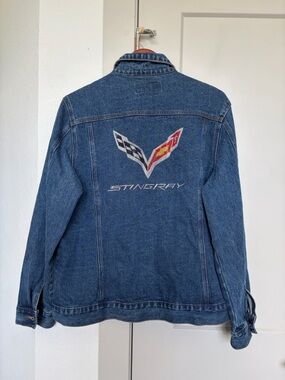 PORT AUTHORITY SR1 PERFORMANCE C8 CORVETTE JEWELED DENIM JACKET BLUE WOMEN’S XXL